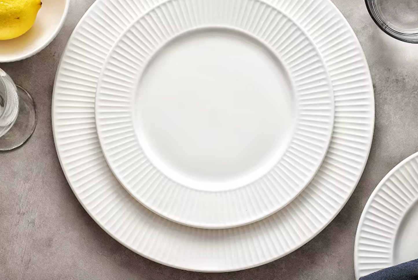 Set 6 Vajilla de Cerámica Acanalada · Blanco