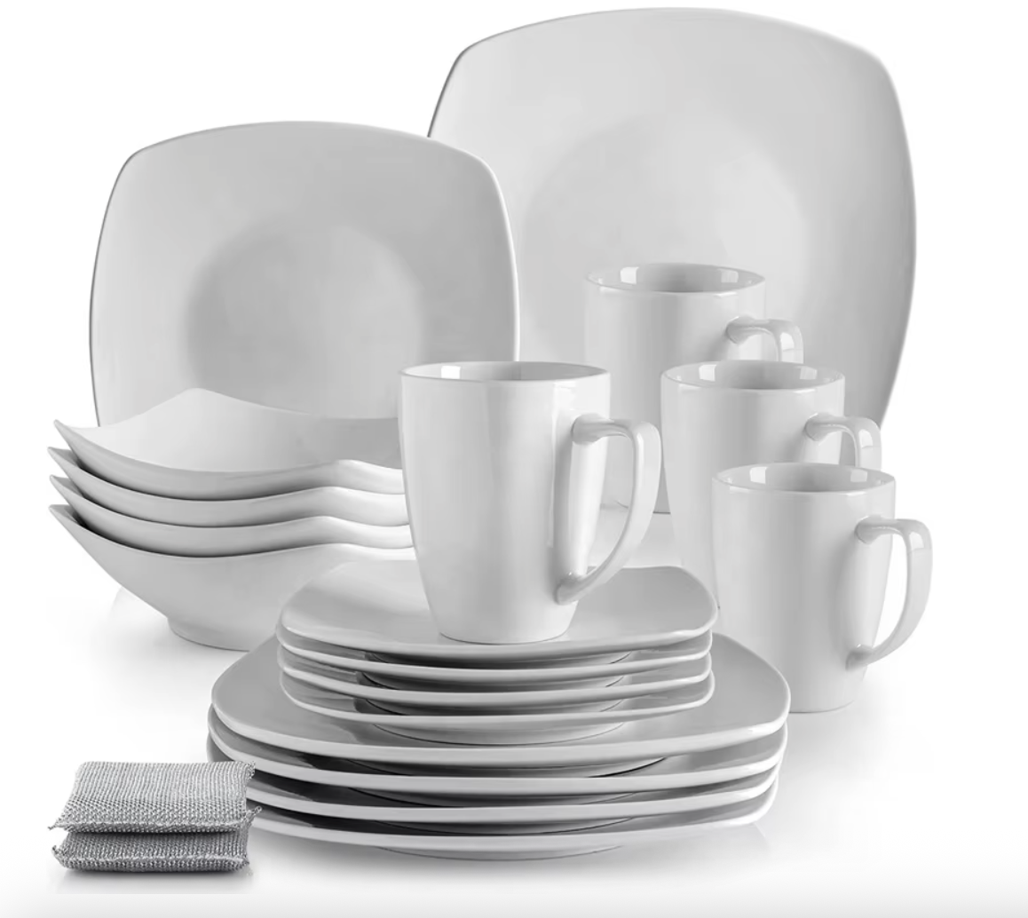 Juego de Vajilla de Porcelana Cuadrado· Blanco · 16 piezas